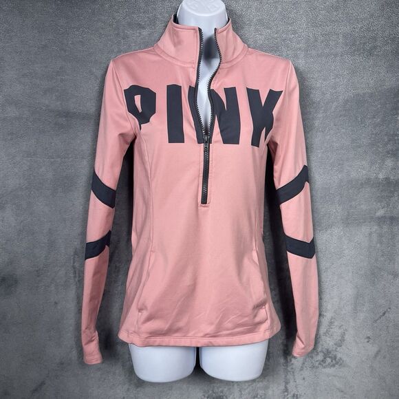 Victoria’s Secret PINK Ultimate 1/4 Zip Logo Pullover Top XS Pink/Charcoal M - Picture 1 of 14